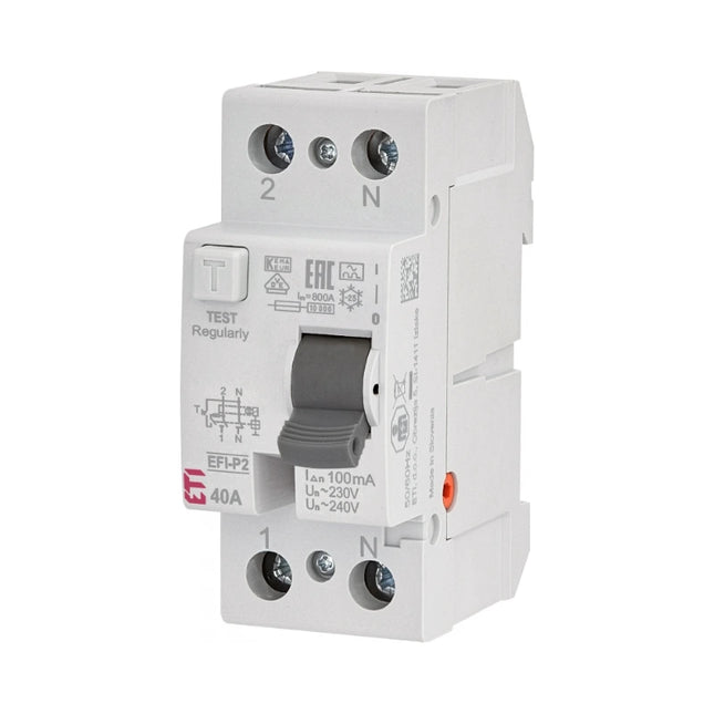 Disjoncteur différentiel bipolaire, type A, 40 A, 100 mA, ETI