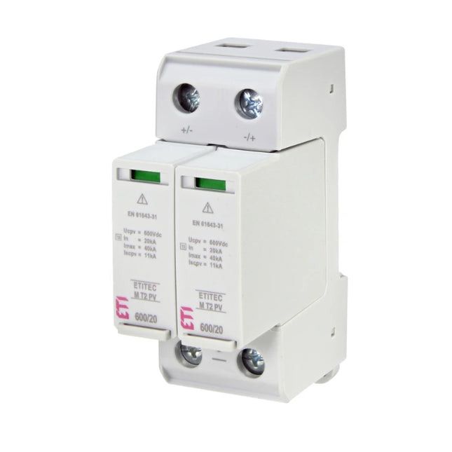 Parafoudre à courant continu T2 600 V 20 kA 2 pôles, ETI