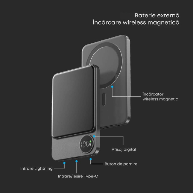 Batterie externe portable, recharge sans fil, magnétique, 5000 mAh, V-Tac