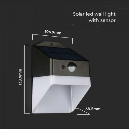 Applique murale LED à énergie solaire avec capteur, noir et blanc, 4000 K