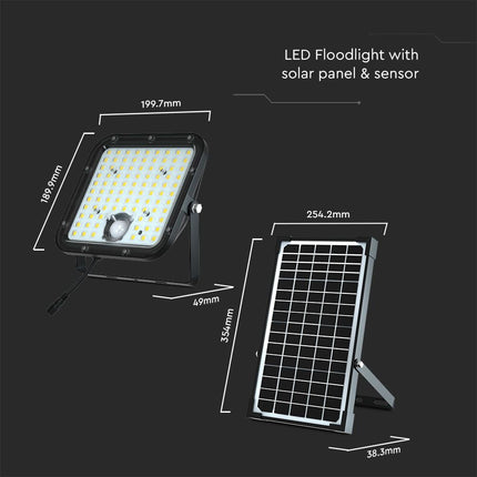 Projecteur LED solaire 4800 lm, télécommande, détecteur de mouvement