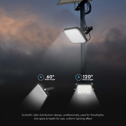 Projecteur LED solaire 4800 lm, télécommande, détecteur de mouvement