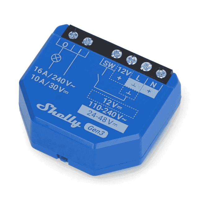 Shelly 1 Gen3, Set of 2 Smart Wi-Fi Relays with Dry Contact, 16A