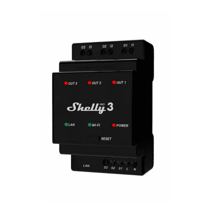 Shelly Pro 3, Professional 3-Channel Smart Relay, DIN, LAN + Wi-Fi, 16A