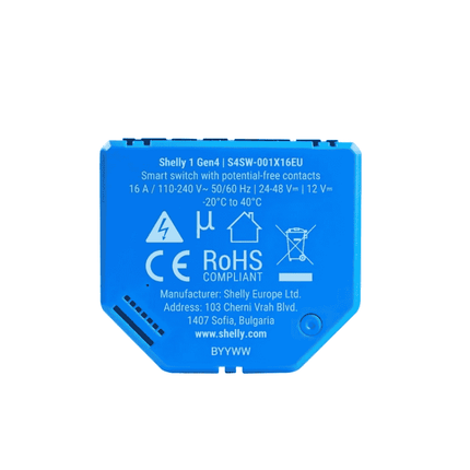 Shelly 1 Gen4, Smart Wi-Fi Relay with Dry Contact, 16A,