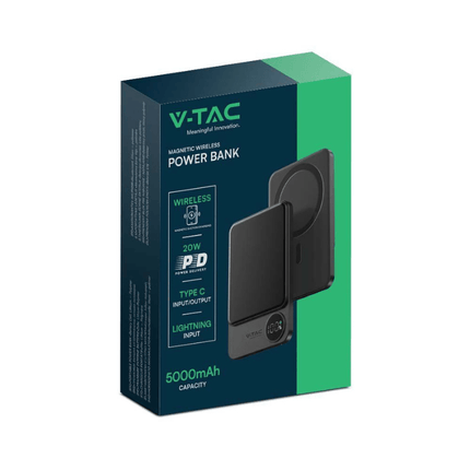 Batterie externe portable, recharge sans fil, magnétique, 5000 mAh, V-Tac