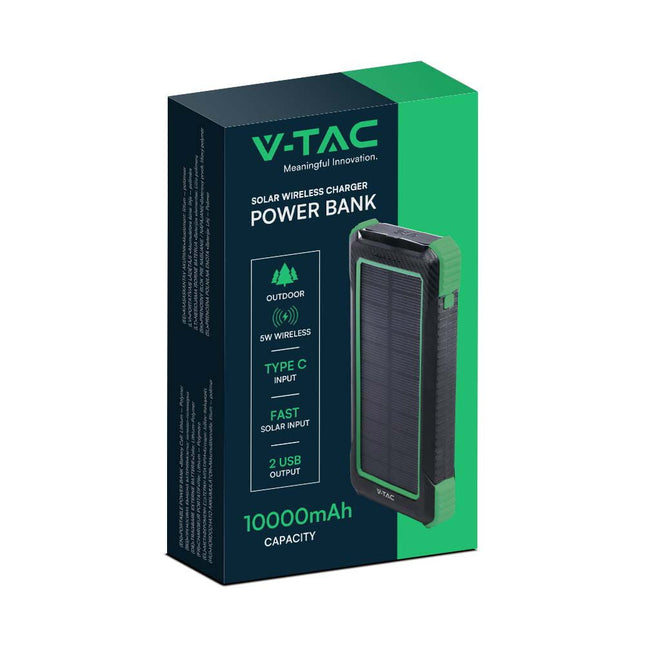 Batterie externe, recharge sans fil, panneau solaire, 10 000 mAh, V-Tac