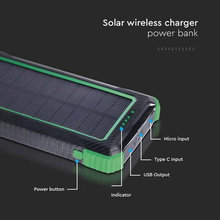 Batterie externe, recharge sans fil, panneau solaire, 10 000 mAh, V-Tac
