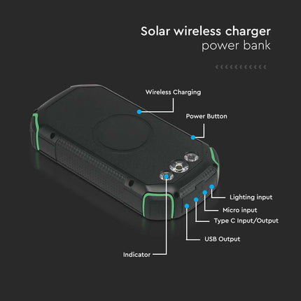 Batterie externe, recharge sans fil, panneau solaire, 30 000 mAh, V-Tac