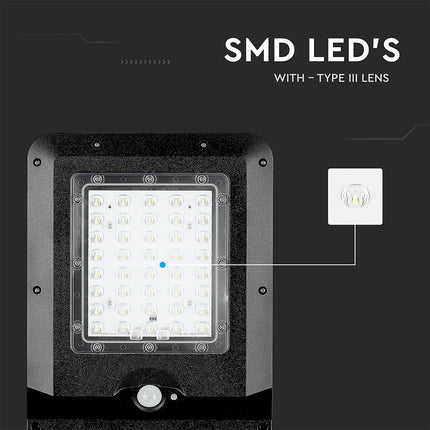 Lampadaire solaire à LED de 1 600 lm, détecteur de mouvement, 6 000 K