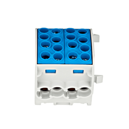 Bloc de jonction isolé, 35 mm², 1 pôle, 8 points de raccordement, bleu, Schrack