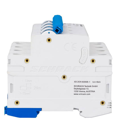 Disjoncteur modulaire (MCB) 6 kA, classe C, 25 A, 3P+N, Schrack