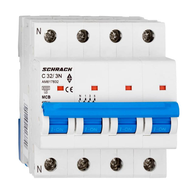 Disjoncteur automatique modulaire AMPARO 6 kA, C 32 A, 3P+N, Schrack