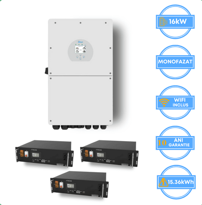 Onduleur Deye 16 kW, SUN-16K-SG01LP1-EU + batterie V-TAC 15,36 kWh