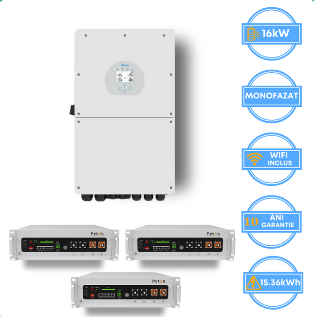 Onduleur Deye 16 kW, SUN-16K-SG01LP1-EU + batterie Pytes 15,36 kWh, v5a