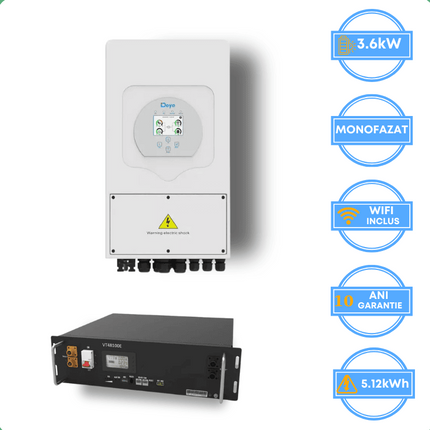 Onduleur Deye 3,6 kW, SUN-3.6K-SG05LP1-EU-AM2 + batterie V-TAC 5,12 kWh