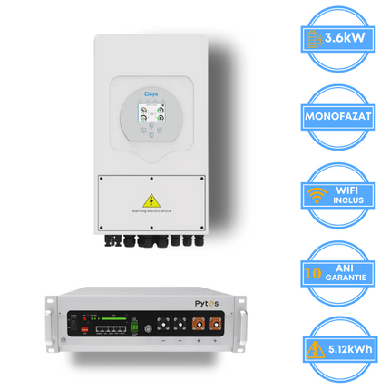 Onduleur Deye 3,6 kW, SUN-3.6K-SG05LP1-EU-AM2 + batterie Pytes 5,12 kWh, v5a