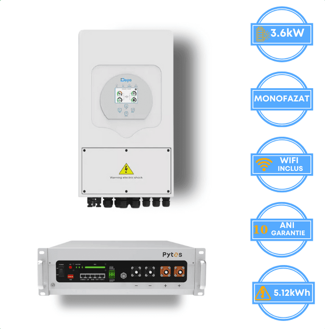 Onduleur Deye 3,6 kW, SUN-3.6K-SG05LP1-EU-AM2 + batterie Pytes 5,12 kWh, v5a