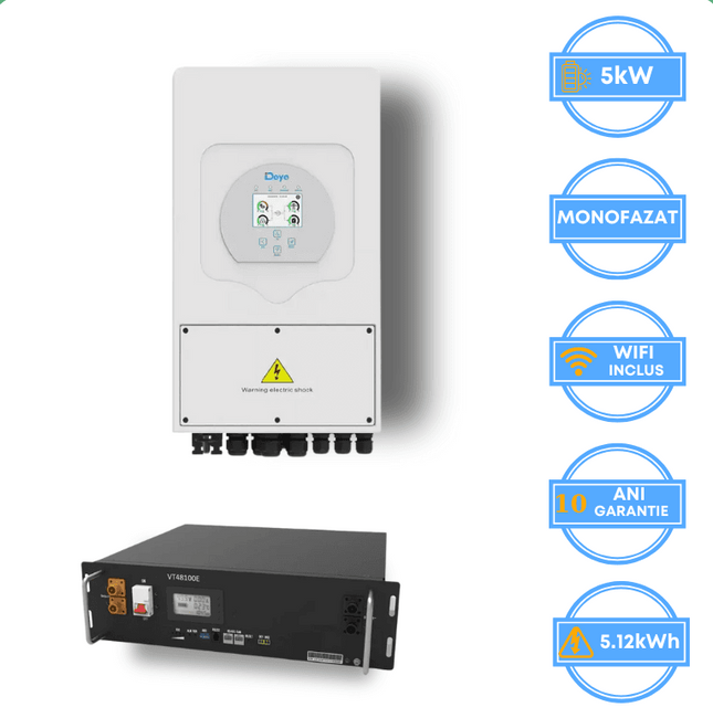 Onduleur Deye 5 kW, SUN-5K-SG05LP1-EU-AM2-P + batterie V-TAC 5,12 kWh