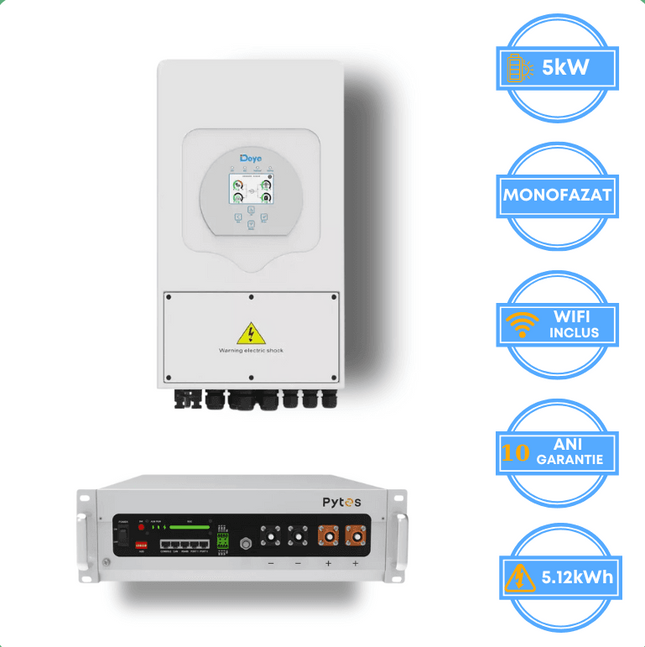 Onduleur Deye 5 kW, SUN-5K-SG05LP1-EU-AM2-P + batterie Pytes 5,12 kWh, v5a
