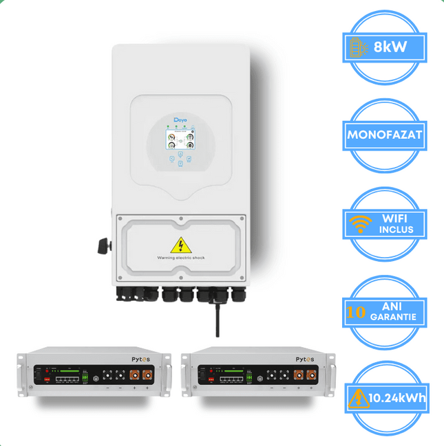 Onduleur Deye 8 kW, SUN-8K-SG05LP1-EU-AM2-P + batterie Pytes 10,24 kWh, v5a