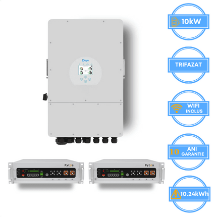 Onduleur Deye 10 kW, SUN-10K-SG05LP3-EU-SM2 + batterie Pytes 10,24 kWh, v5a