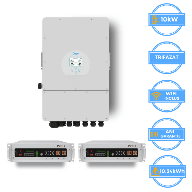 Onduleur Deye 10 kW, SUN-10K-SG05LP3-EU-SM2 + batterie Pytes 10,24 kWh, v5a