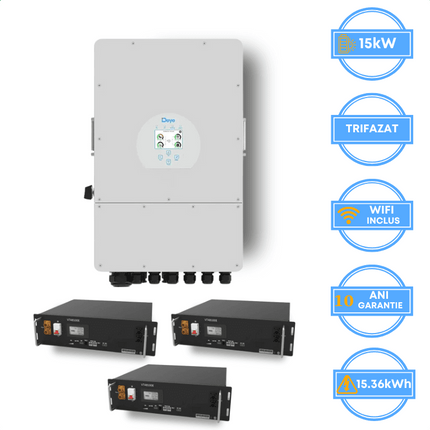 Onduleur Deye 15 kW, SUN-15K-SG05LP3-EU-SM2 + batterie V-TAC 15,36 kWh
