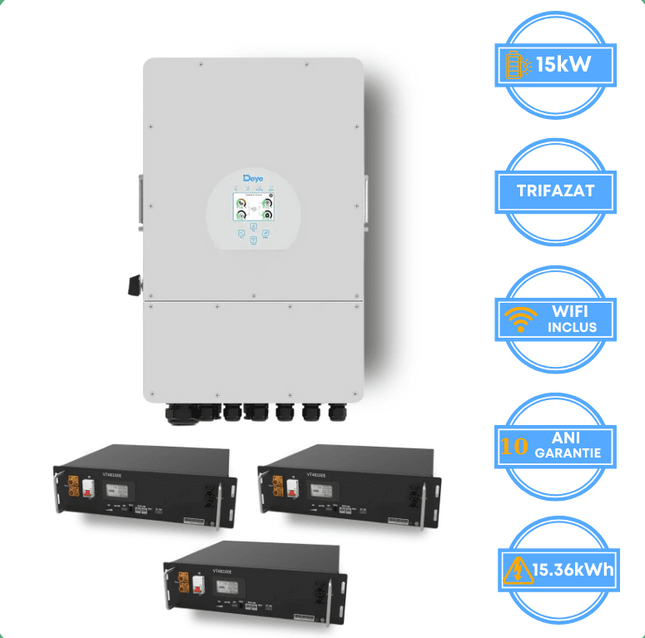 Onduleur Deye 15 kW, SUN-15K-SG05LP3-EU-SM2 + batterie V-TAC 15,36 kWh