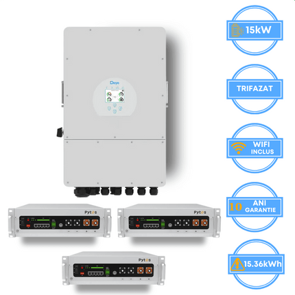 Onduleur Deye 15 kW, SUN-15K-SG05LP3-EU-SM2 + batterie Pytes 15,36 kWh, v5a