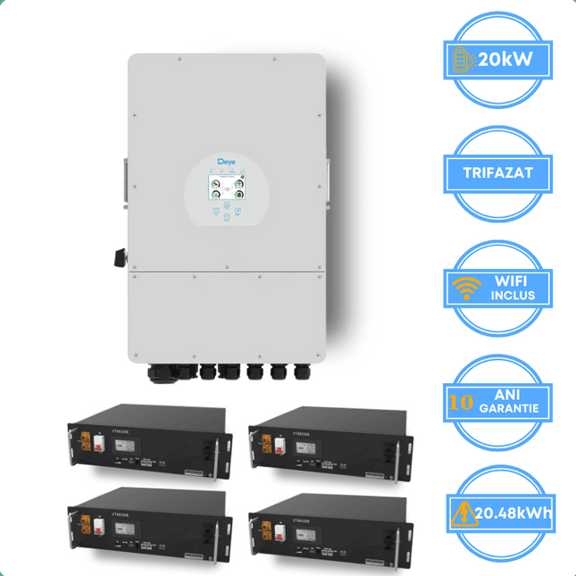 Onduleur Deye 20 kW, SUN-20K-SG05LP3-EU-SM2 + batterie V-TAC 20,48 kWh