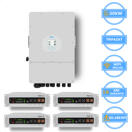 Onduleur Deye 20 kW, SUN-20K-SG05LP3-EU-SM2 + batterie Pytes 20,48 kWh, v5a