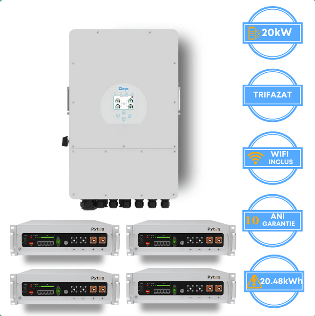 Onduleur Deye 20 kW, SUN-20K-SG05LP3-EU-SM2 + batterie Pytes 20,48 kWh, v5a