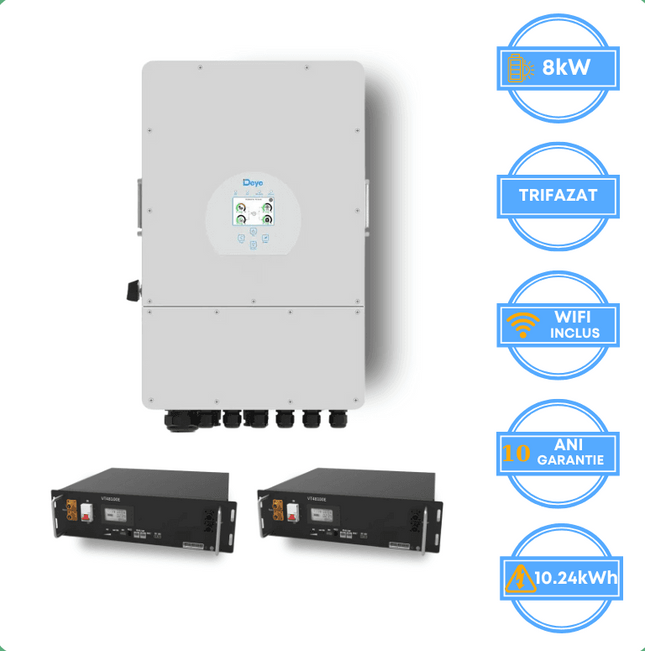 Onduleur Deye 8 kW, SUN-8K-SG05LP3-EU-SM2 + batterie V-TAC 10,24 kWh