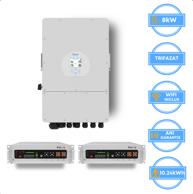Onduleur Deye 8 kW, SUN-8K-SG05LP3-EU-SM2 + batterie Pytes 10,24 kWh, v5a