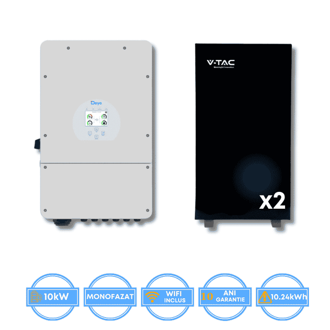 Onduleur Deye 10 kW, SUN-10K-SG02LP1-EU-AM3 + batterie V-TAC 10,24 kWh
