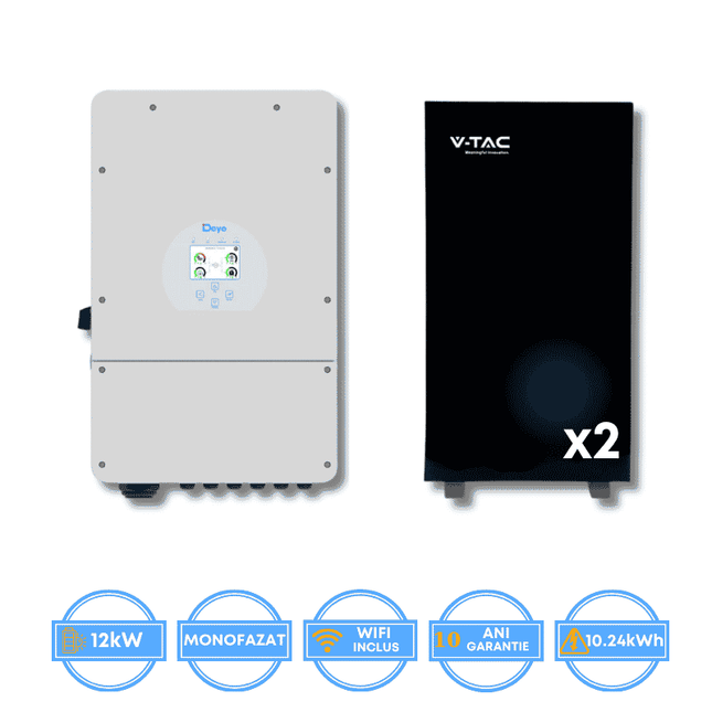 Onduleur Deye 12 kW, SUN-12K-SG02LP1-EU-AM3 + batterie V-TAC 10,24 kWh
