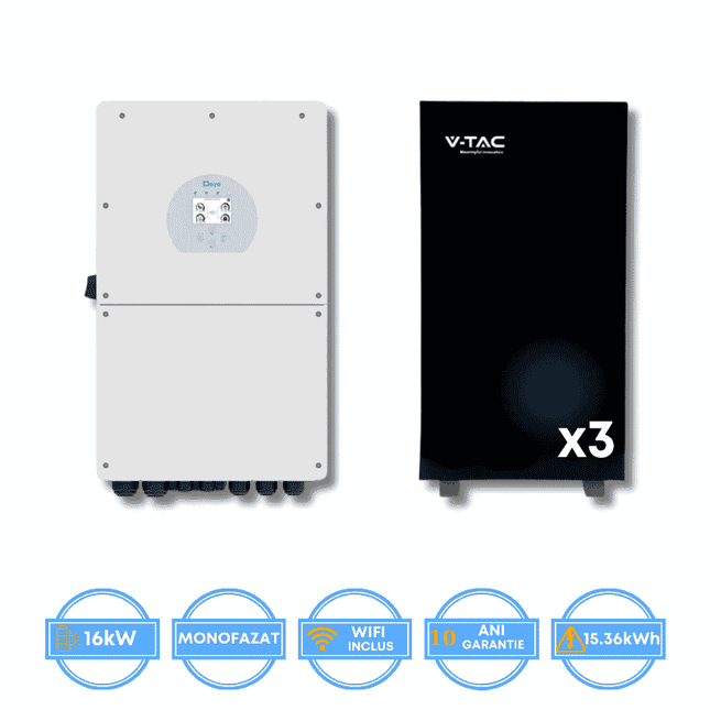 Onduleur Deye 16 kW, SUN-16K-SG01LP1-EU + batterie V-TAC 15,36 kWh