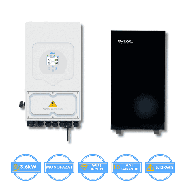 Onduleur Deye 3,6 kW, SUN-3.6K-SG05LP1-EU-AM2 + batterie V-TAC 5,12 kWh