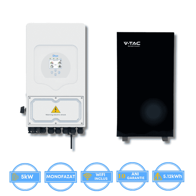 Onduleur Deye 5 kW, SUN-5K-SG05LP1-EU-AM2-P + batterie V-TAC 5,12 kWh