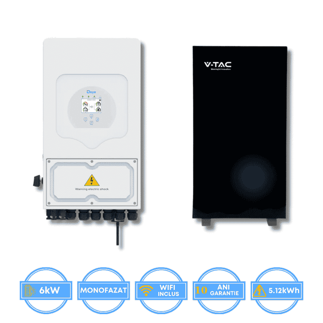 Onduleur Deye 6 kW, SUN-6K-SG05LP1-EU-AM2-P + batterie V-TAC 5,12 kWh