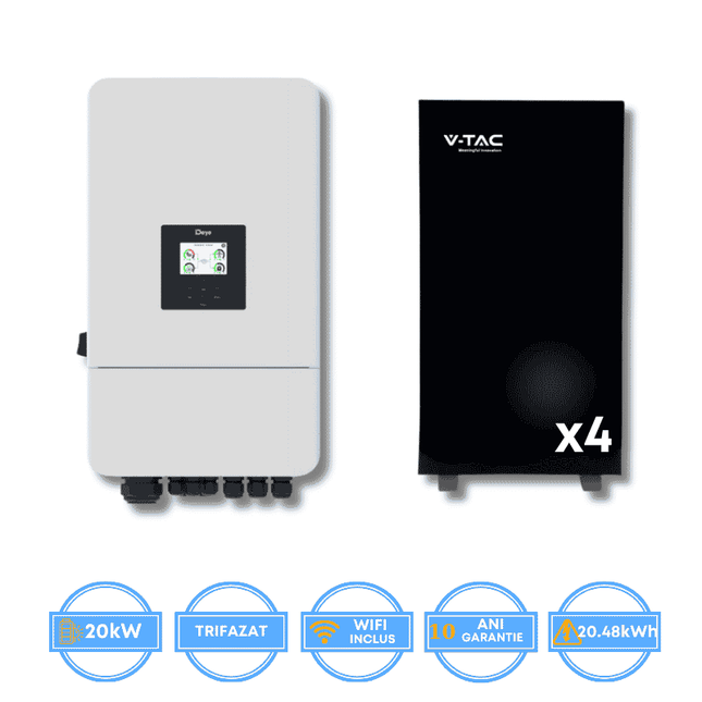 Onduleur Deye 20 kW, SUN-20K-SG05LP3-EU-SM2 + batterie V-TAC 20,48 kWh