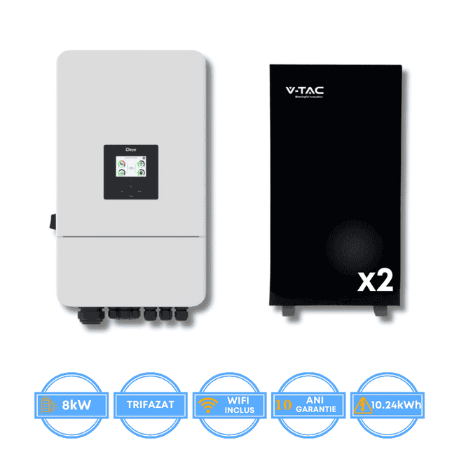 Onduleur Deye 8 kW, SUN-8K-SG05LP3-EU-SM2 + batterie V-TAC 10,24 kWh
