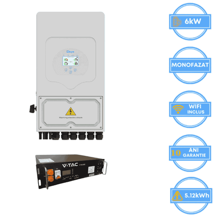 Onduleur Deye 6 kW, SUN-6K-SG05LP1-EU-AM2-P + batterie V-TAC 5,12 kWh