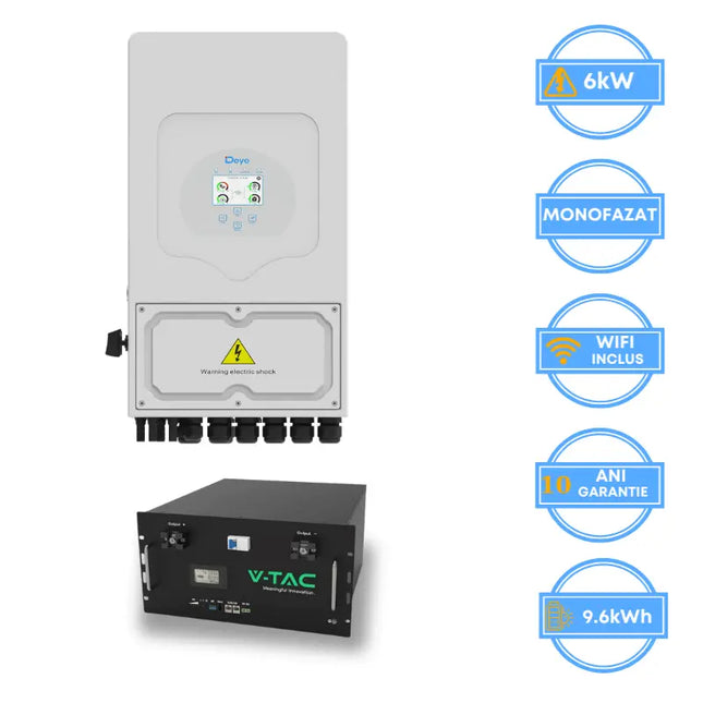 Onduleur Deye 6 kW, SUN-6K-SG05LP1-EU-AM2-P + batterie V-TAC 9,6 kWh
