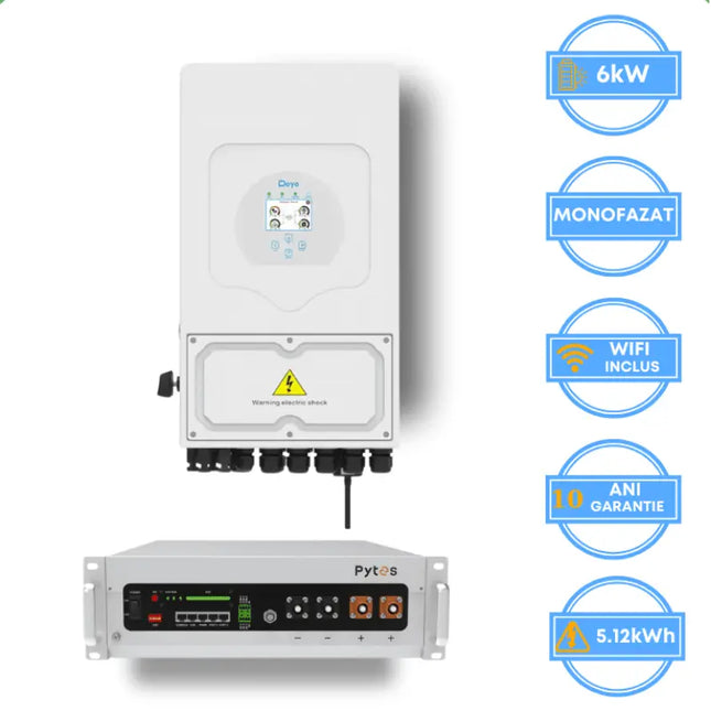 Onduleur Deye 6 kW, SUN-6K-SG05LP1-EU-AM2-P + batterie Pytes 5,12 kWh, v5a