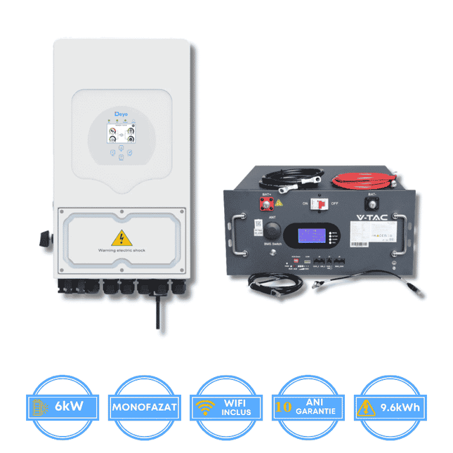 Onduleur Deye 6 kW, SUN-6K-SG05LP1-EU-AM2-P + batterie V-TAC 9,6 kWh